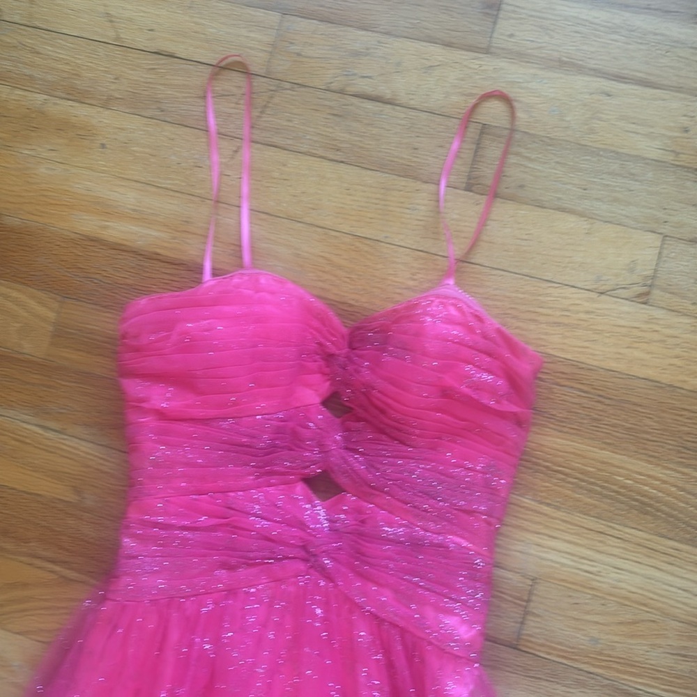 HEY BARBIE! NWT Deb Y2K Long Pink Front Cutouts Sparkle Dress - Picture 2 of 11